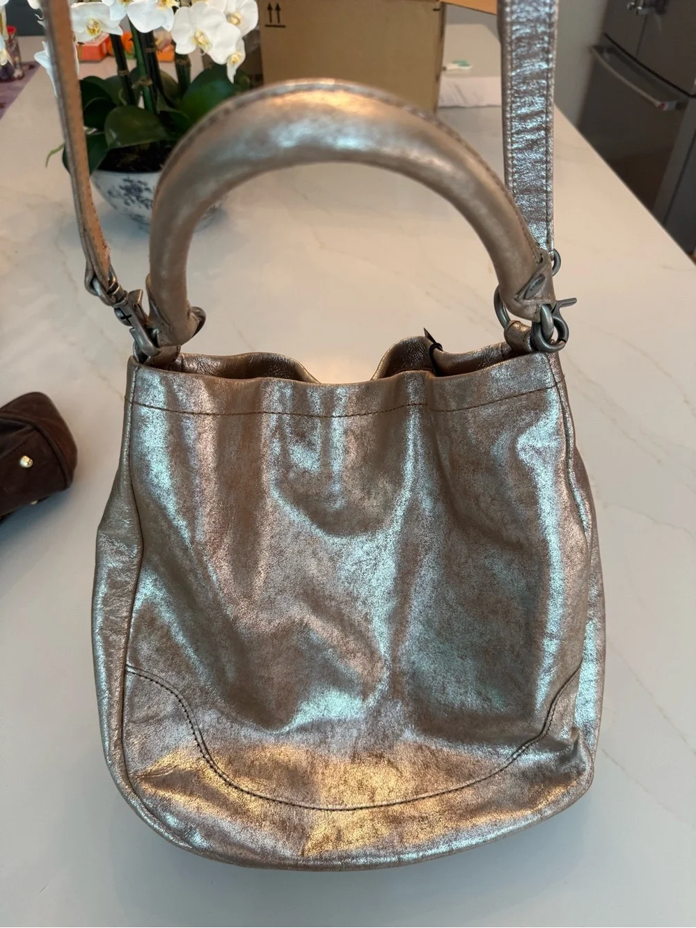 Frye Melissa metallic hobo NWT